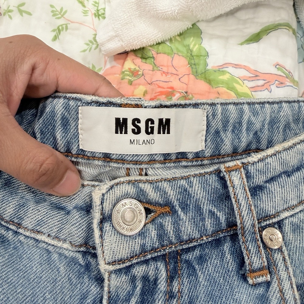 MSGM Milano Logo Print Straight Leg Jeans Light Wash Denim Size 40 Italy - Picture 3 of 15